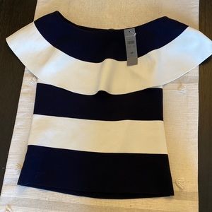 NWT Ann Taylor Stripe off the shoulder sweater. Size petite small. Blue & white